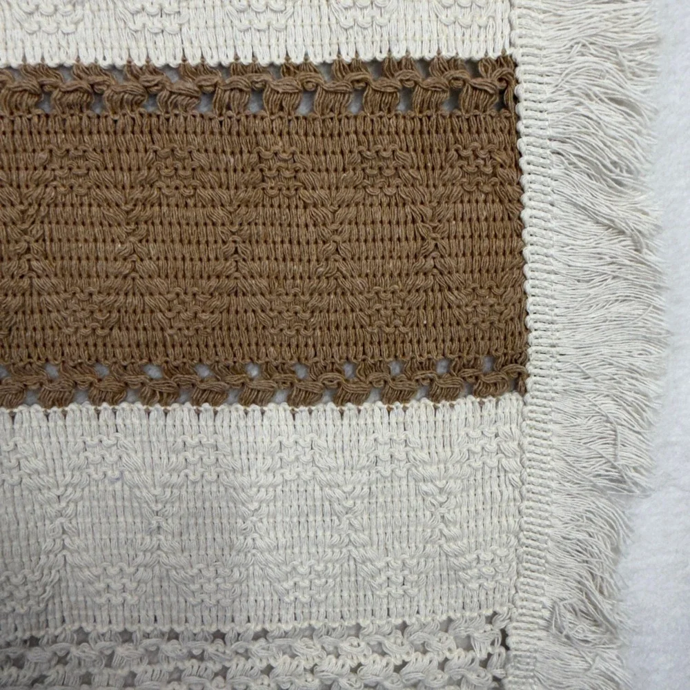Boho Set of 6 Woven Placemats Crochet Fringe Farmhouse Cream Tan Neutral Beige